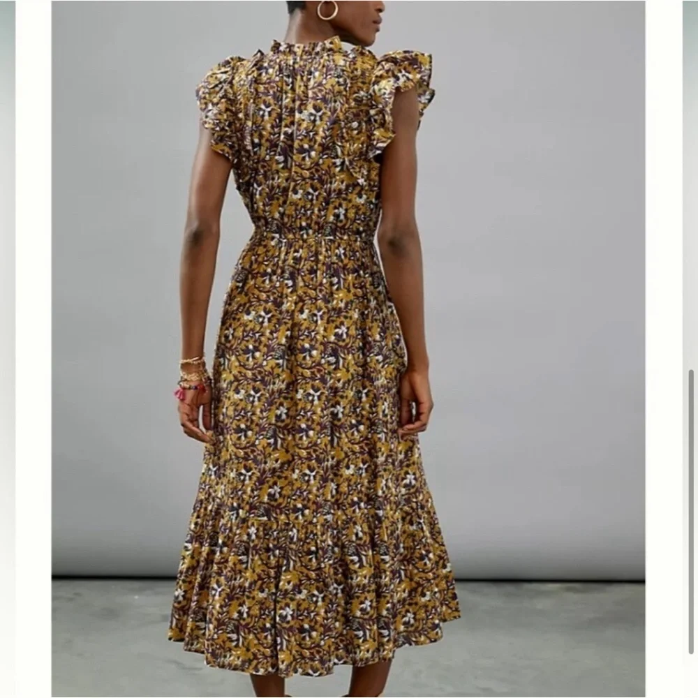 Anthropologie Othilia Aleksia Ruffled Maxi Dress Sz S Cottagecore Embroidered - Picture 3 of 15